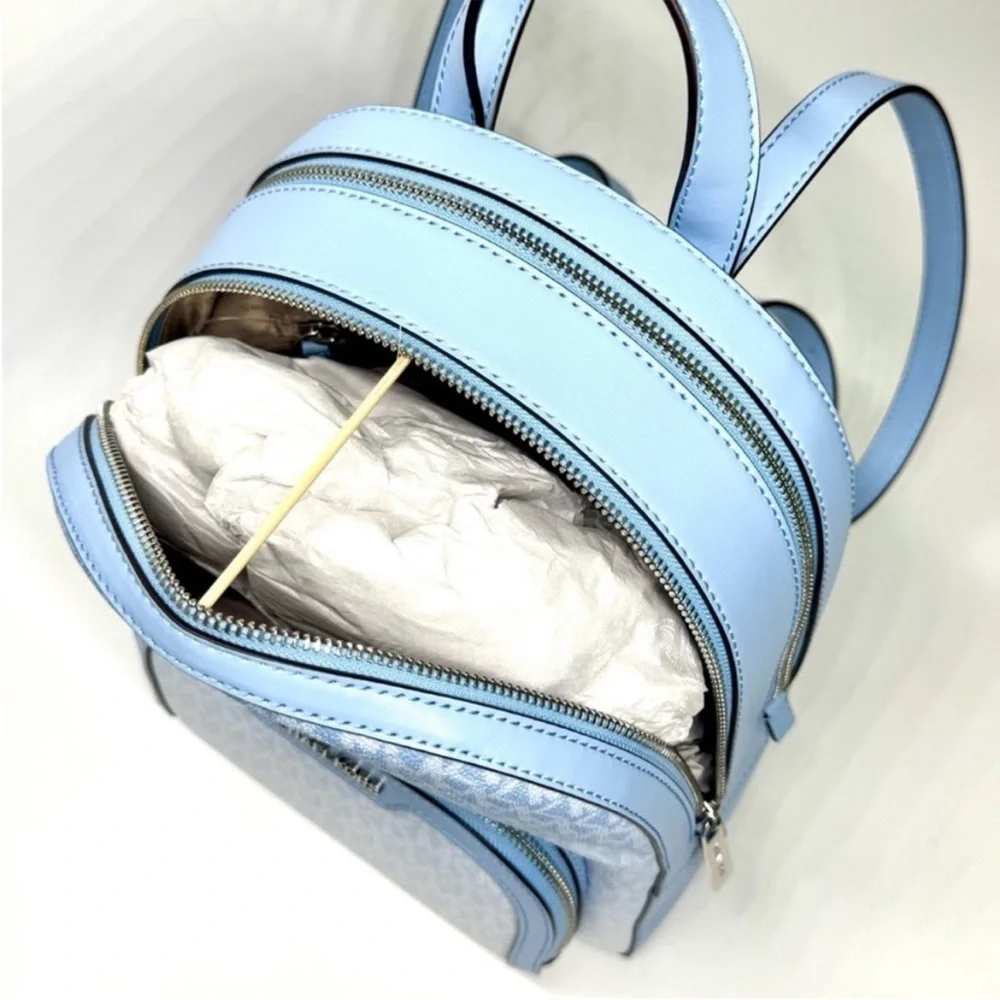 Michael Kors Light Blue and White Monogram Backpack